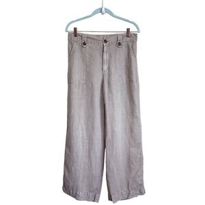 Cynthia Rowley Womens‎ Linen Wide Leg Crop Euro Summer Pants Size 6 Tan Coastal